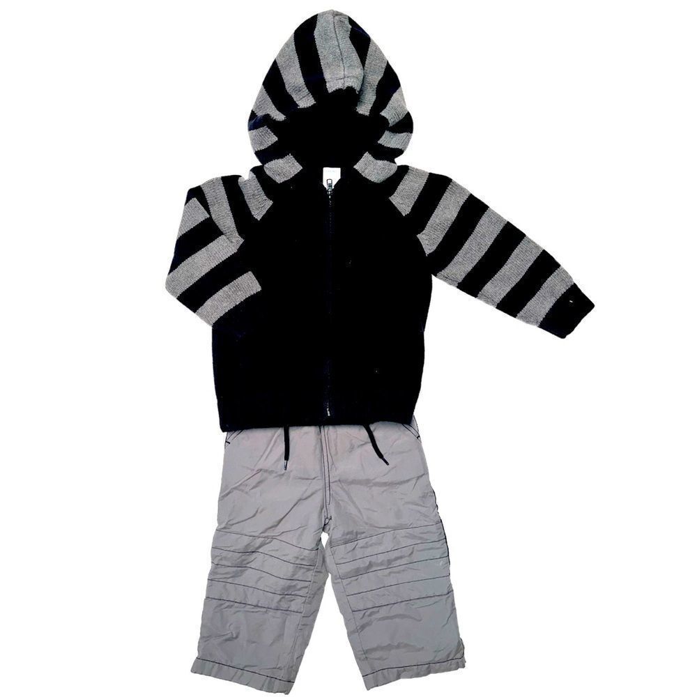 Gymboree Gray Lined Pants and‎ Gray/Navy Zip Up Hoodie 2T